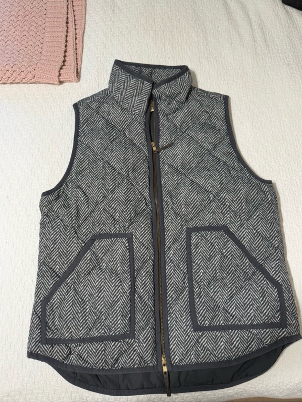 J. Crew Quilted Herringbone Vest in Gray and White